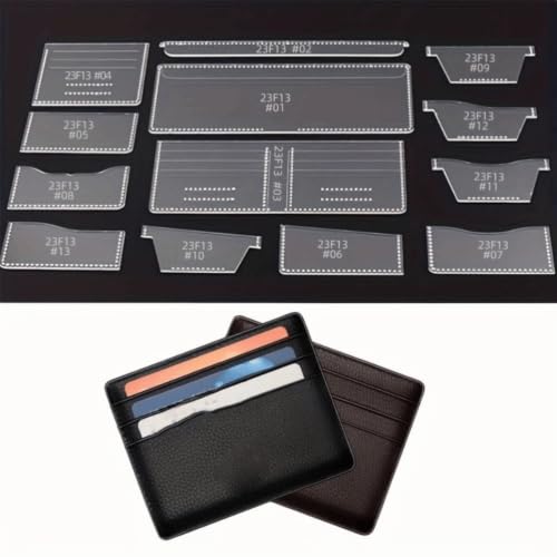 13 Pcs Acrylic Leather Wallet Patterns Templates Drawings Kit Clear Sewing Templates Tool for Purse Women Leather Handcrafts Lovers DIY Beginner