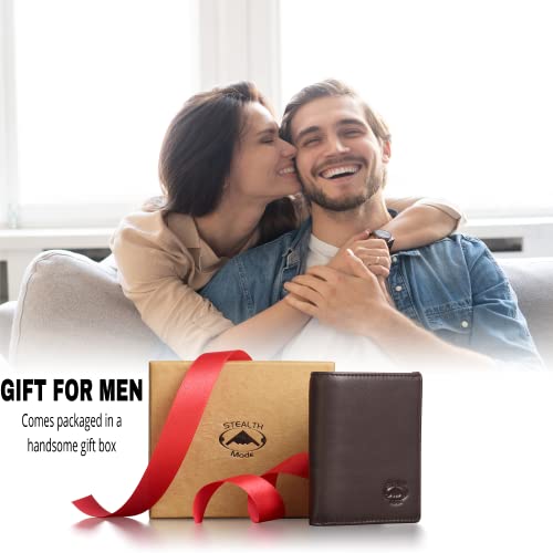 Stealth Mode Leather Trifold RFID Wallet For Men With Flip Out ID Holder - color: Coffee