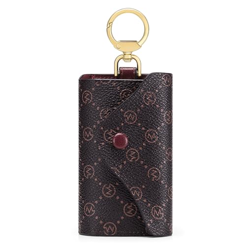 GOLF SUPAGS Women PVC Leather Car Key Chain Card Holder Wallet Pouch 6 Hook Snap Closure keys Money Organizer Case | Card Holder - color: Brown×Wine