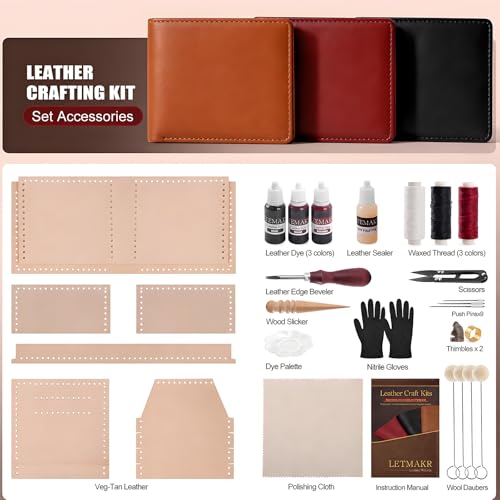 Leather Working Tools-Leather Crafting Kit with Paint Set and Cowhide - color: brown02