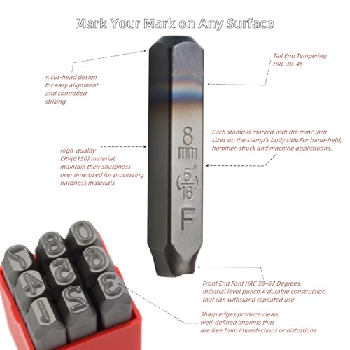 9pcs Heavy Duty Steel Stamp Uppercase Reverse Number 1/16 1.5mm Hand Stamping Character Mark Code Alphabet Punch Kit for Bracelet Ring Jewelry Sheet Metal Plate Making Mold Die - size: 1.5mm Number Reverse Punch