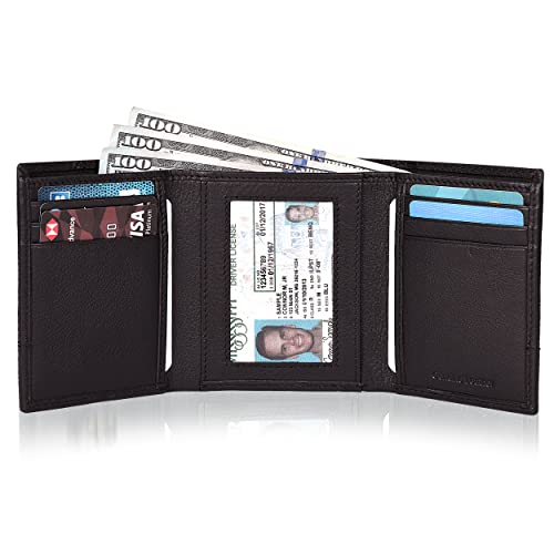 Trifold Leather Wallet for Men - RFID Slim Minimalist Front Pocket 6 Slots - color: Nappa Brown