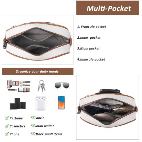 TANTOMI Small Crossbody Bag for Women, Vegan Leather Handbags Shoulder Bag for Travel, Cross Body Purse with Adjustable Strap - color: White/Light Brown