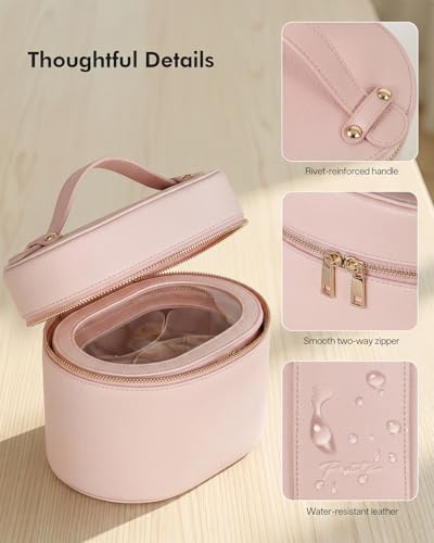 Prite 2 Pcs Makeup Bag Set Travel Cosmetic Case with Clear Pouch for Women | Removable Divider, Vanity Case, Waterproof, Vegan Leather, Elastic Slot, Dual Zipper, Structured, Easy Clean - color: Light Pink