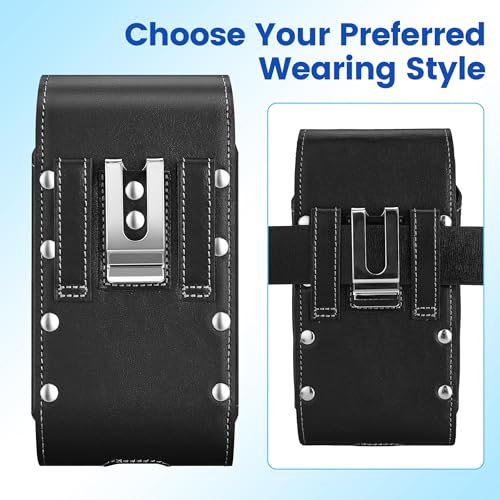 Gcepls Universal Cowhide Leather Phone Holster with Belt Clip for iPhone 14 Pro Max,13 12 Pro Max,Galaxy S23 Ultra,S22 Ultra (Vertical-Black-1, X-Large(6.89x3.55x0.71”)) - color: Vertical-Black-1, size: X-Large(6.89x3.55x0.71”)