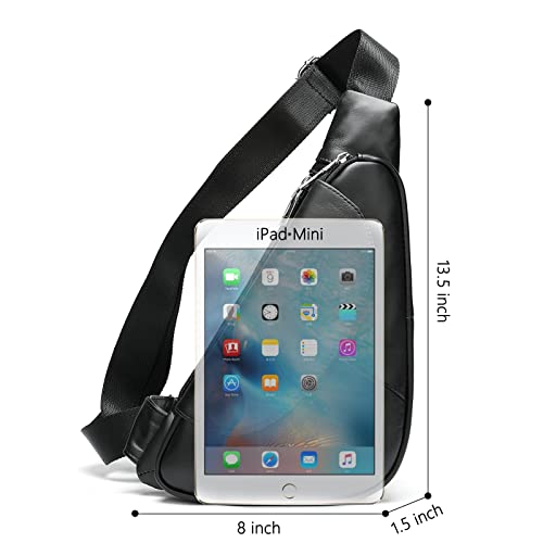 Genuine Leather Mens Sling Bag Triangle Small Women Crossbody Bags Purses Front Chest Day Pack One Shoulder Strap Backpack - color: Black