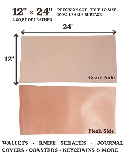 Premium Natural Vegetable Tanned Tooling Leather 3-4 oz (1.2–1.6mm) | Pre-Cut Full Grain Grade A Cowhide for DIY Projects, Stamping, Carving, Dyeing, Molding - color: (3-4 Oz) Veg Tan 1 Piece, size: 12''x24''
