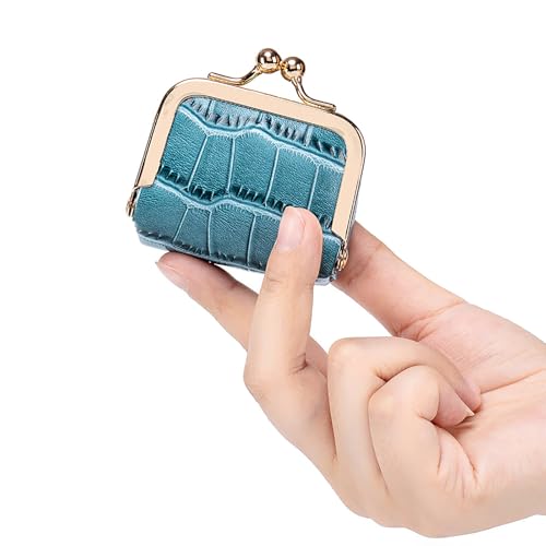 Genuine Leather Mini Jewelry Box & Coin Purse for Women, Travel Jewelry Case with Kiss Lock, Holds Earrings, Rings, Necklace, Bracelet, Coins (Black Crocdile Pattern) - color: Black - 2.5in - Crocodile Pattern