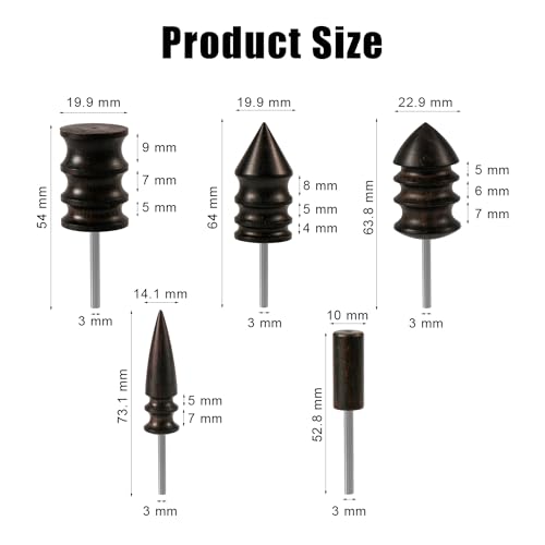 NQEUEPN 5pcs Leather Burnisher Bits for Rotary Tool, 5 Styles | Ebony Burnishing Machine Accessories for Leather Craft Edges