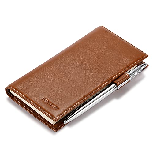 HISCOW Leather Checkbook Cover for Duplicate Checks with Pen Holder - color: Antiqued Brown
