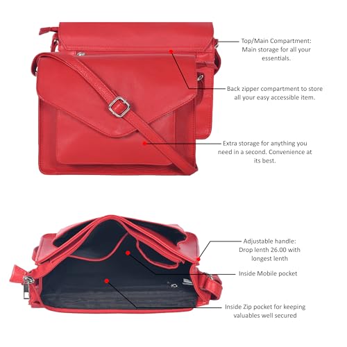 Ozora Genuine Leather Crossbody Purse for Women, Shoulder Bag - color: Red Ndm