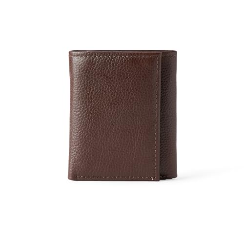 Amazon Essentials Men's Pebbled Full Grain Leather Trifold Wallet, Dark Brown, One Size - color: Dark Brown
