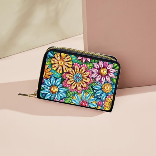 JZHYOAN Portable Diamond Art Zipper Business Small Wallet 11x8 cm DIY Flower Special Pattern Rhinestone Mosiac Card Holder Wallet Diamond Painting Credit Card Holder for Family Woman Adult