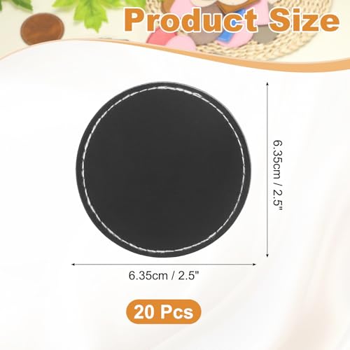 uxcell 20 Pcs Leather Patches for Hats, Round Leather Hat Patches with Adhesive, Rustic Faux Iron on Blank Patch for Laser Engraving Fabric Repair Sew Crafts, Black - color: Black