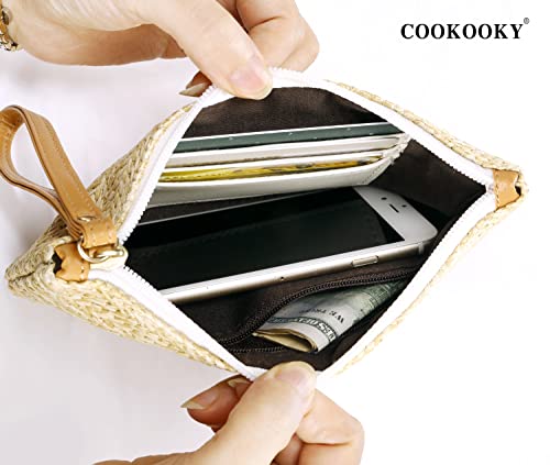 COOKOOKY Womens Straw Clutch Bag Bohemian Summer Beach Straw Purse Zipper Wristlet Wallets for Women - color: Beige