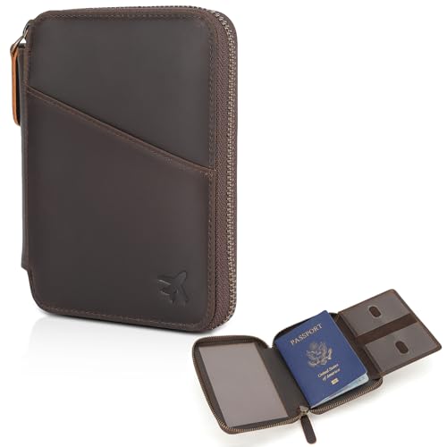 Polare Leather Pilot Wallet Passport Holder RFID Blocking Tri-fold Travel Cover Document Organizer for Aviation Professionals (Dark Brown(YKK Zipper Version)) - color: Dark Brown(YKK Zipper Version)