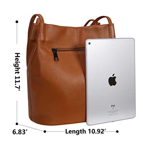 Iswee Soft Leather Tote Bucket Bag Hobo Shoulder Purse and Handbags Women | Large Size Roomy Pocketbooks Ladies Bag Everyday Bag Casual Work Travel Designer Hand Bag - color: Brown-lichee