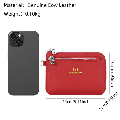 Royal Bagger Women's Genuine Leather RFID Coin Purse for Women, Multi-Zipper Clutch Wallet with Keychain & Wristlet 1903 (Pink) - color: Pink