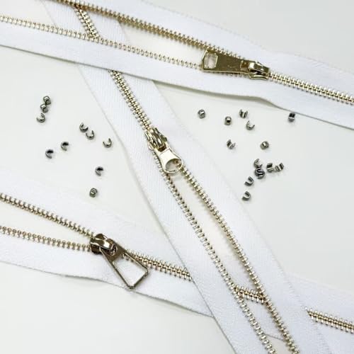 #5 Heavy Duty Metal Zipper 5 Pieces 1 Yard Long Each(White/Gold Teeth) - color: White/Gold Teeth