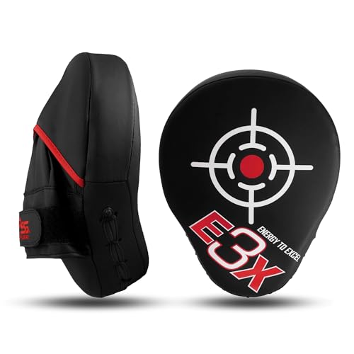 PSS Boxing Focus Pads - Hook & Jab Punch Mitts for MMA, Kickboxing, Karate, Muay Thai, and Taekwondo Training - Hand Target Strike Shield Punching Gloves Pad - color: Red