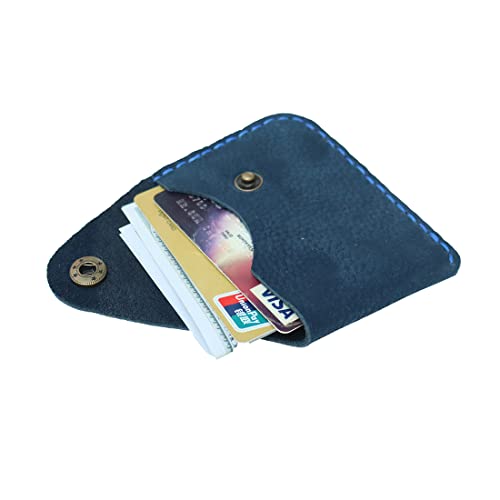 Handmade ultra-thin soft cowhide abrasive leather card set wallet front pocket card case - color: Dark blue