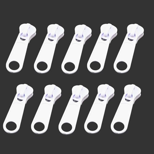#10 White Pulls for Resin Plastic Zipper for Jacket Luggage Purses Bag Bulk | Leekayer 15PCS Large Sliders for White Metal Slider for Zipper Repair - color: White, size: #10-Single Pull