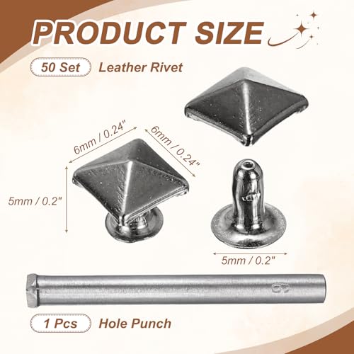 HARFINGTON 50pcs Pyramid Rapid Rivet 6mm Leather Rivets Rapid Punk Spikes Leathercraft Decoration with Hole Punch for Rock Nailheads Clothing Belts Bags Shoes, Grey - color: Gray, size: 6mm