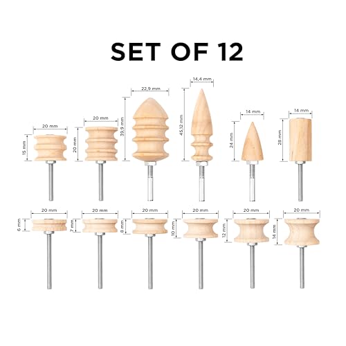 Shkira Set of 12 Leather Edge Burnishing Bits for Rotary Tools - Leathers Polishing Bits - Leatherman Working Tools - Perfect for Sanding, Polishing, Grinding Leather Edges & Burrs