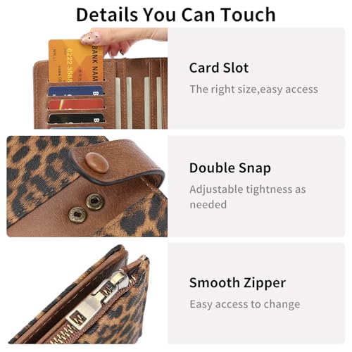 GOIACII Leather Womens Wallet RFID Slim Card Holder Wallets Leopard Print - color: A01 Leopard Print Brown