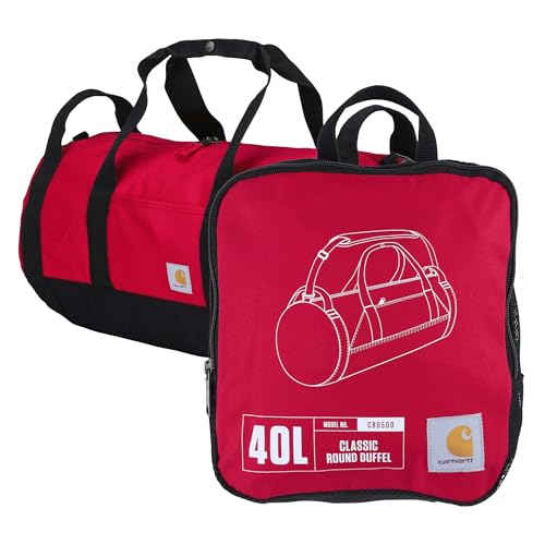 Carhartt Classic Round Duffel with Utility Pouch, Heavy-Duty, Water-Resistant Packable Gear Bag for Jobsite, Gym, and Travel - color: Industry Red, style: 40l