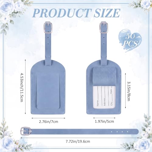 Hillban 50Pcs Leather Luggage Tags for Suitcase,Wedding Favors - color: Light Blue