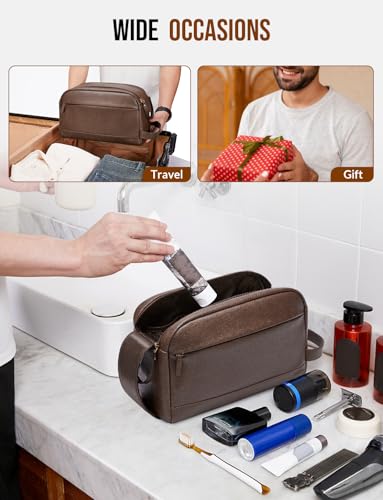 PU Leather Toiletry Bag for Men, Dark Brown, Large - color: Dark Brown, size: Large