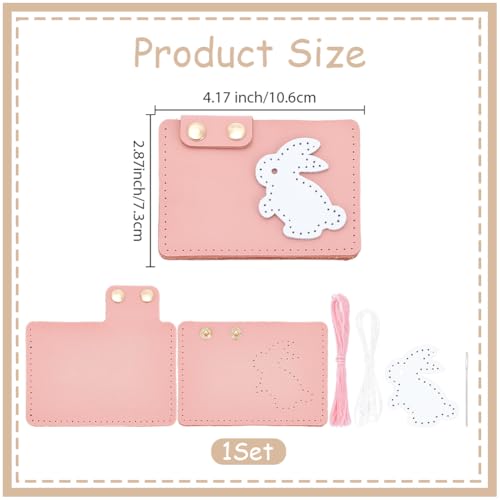 Rabbit Credit Card Bag Sewing Set DIY Genuine Leather Purse Making Kit Handmade Small Purse Crochet Knitting Supplies for Women DIY Birthday Bridal Wedding Gift(Pink) - color: Pink