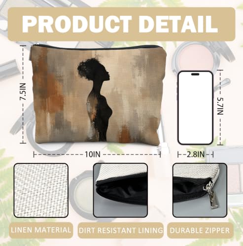 Black Woman Afrocentric Makeup Bag for Women | Black Woman Gifts,African American Modern Neutral Cosmetic Toiletry Bag Zipper Pouch - color: Black Woman