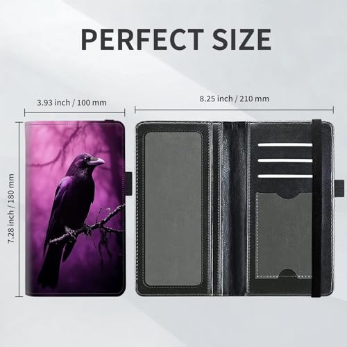 Checkbook Cover for Women and Men, RFID Blocking PU Leather Checkbook Holder Wallet Case with Elastic Strap & Multiple Card Slots, for Checks and Cards, Purple Raven - color: Purple Raven