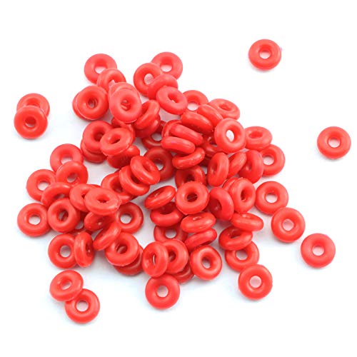 100-Pack 6mmx2mm Rubber Stopper O Rings Red DIY Jewelry Making End Clasp Spacer Beads Gasket Bracelet Necklace Handmade Crafts Findings Accessories - color: RED