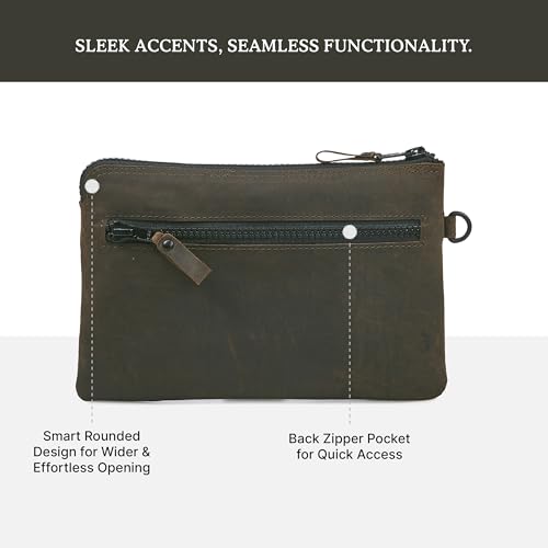 Leather Wristlet Wallet for Women Clutch Handbag Purse with Cell Phone Slot | Genuine Top Grain Leather, 8 Credit Card Slots, Detachable Strap, YKK Zipper, Gifts for Women - color: Coffee Crazy Horse