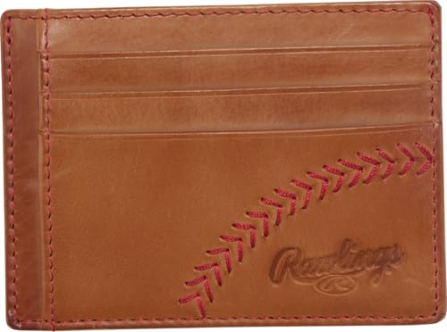 Rawlings | Men's Front Pocket Wallet Collection | Genuine Leather | Multiple Styles & Colors - color: Light Brown | Cash Pocket | Baseball Stitch