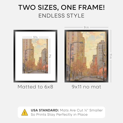 Homeforia 9x11 Black Picture Frame, High-End Metal, 6x8 Mat, Glass | High End Aluminum, Tempered Glass, Acid-Free 6x8 Removable Mat, 9x11 in Edge-to-Edge Display 11x9, Wall Kit, Set Of 1 - color: Carbon Black, size: 9x11