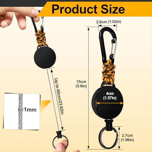 Retractable Keychain 4 Pieces Heavy Duty Carabiner Badge Holder Retractable Badge Reel ID Holder Extendable Key Ring Key Holder (Black + Green + Blue + Orange-Black) - color: Black + Green + Blue + Orange-black