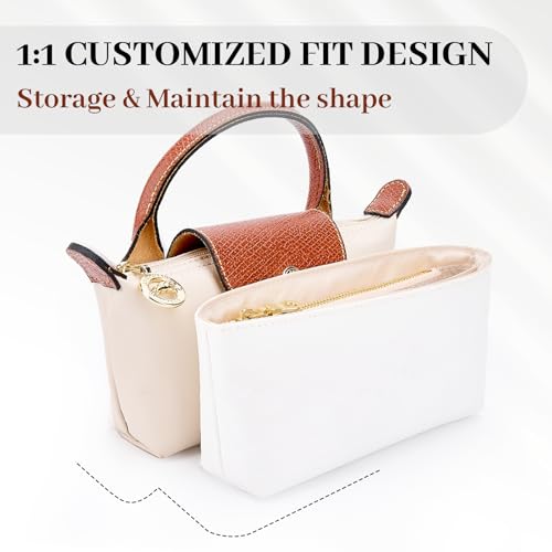 Purse Straps Kit Replacement with Multi-Pocket Waterproof Handbag Organizer Insert Compatible with Mini Longchomp Tote Bag