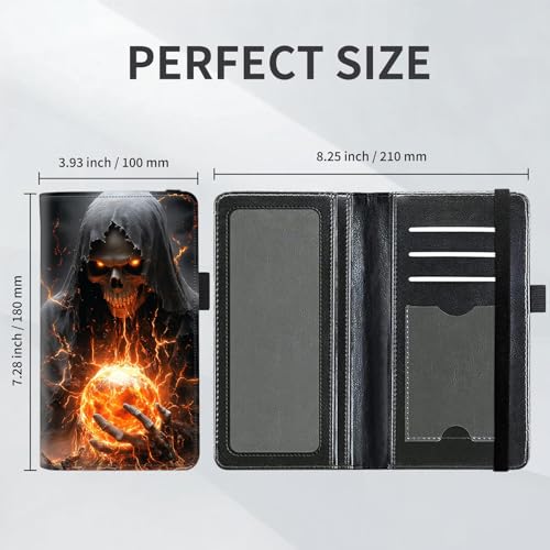 Checkbook Cover for Women and Men, RFID Blocking PU Leather Checkbook Holder Wallet Case with Elastic Strap & Multiple Card Slots, for Checks and Cards, Fiery Skeleton - color: Fiery Skeleton