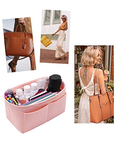 LEXSION Felt Purse Organizer Insert Zipper Pocket with Two Removeable Bottle Holder - color: Pink, size: X-Large