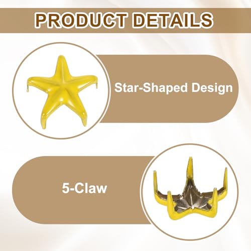 uxcell 100Pcs Metal Star Studs Claw, 10mm 5-Claw Punk Studs Rivets Spikes Nail Head Leather Rivets for DIY Crafts Clothing Leathercraft Bag Shoes, Yellow - color: Yellow, size: 10mm