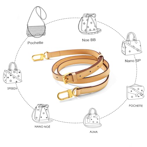 Vachetta Leather Adjustable Crossbody Strap for Leather Shoulder Strap Belt Replacement Suitable for L V Handbags - color: Width:0.6in-beige