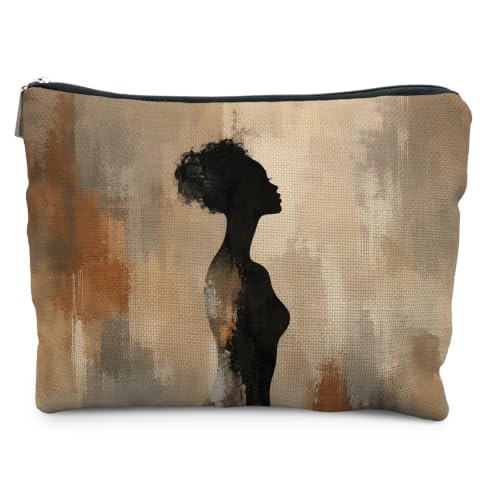 Black Woman Afrocentric Makeup Bag for Women | Black Woman Gifts,African American Modern Neutral Cosmetic Toiletry Bag Zipper Pouch - color: Black Woman