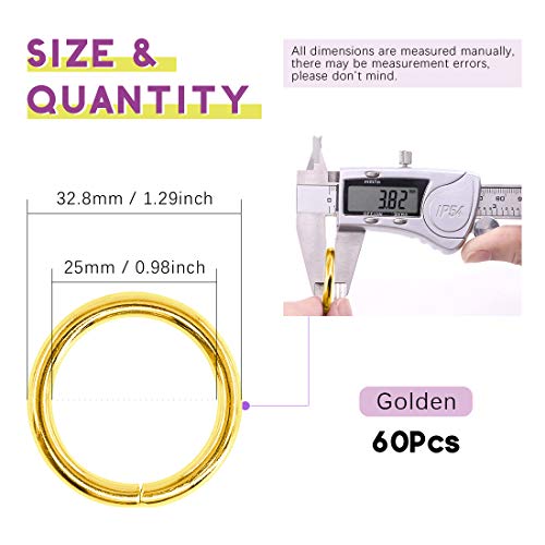 Swpeet 60Pcs 1 Inch / 25mm Heavy Duty Multi-Purpose Metal O Ring Metal Rings for Hardware Bags Ring - color: Gold
