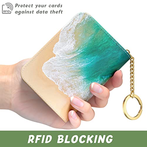 Credit Card Holder for Women, Small RFID Wallet Slim Leather Card Case - color: Beach, size: Keychain
