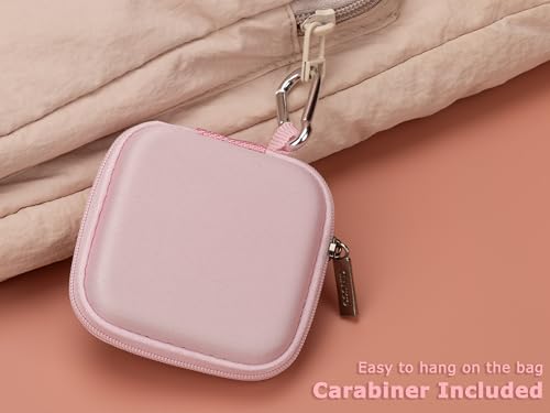 Ginsco Mini-Portable Hard Shell Square Earbuds Case for Apple EarPods/Samsung Galaxy Wired/Wireless Earbuds, Cell Phone Accessories Organizer with Carabiner for Earphones - color: Pink, size: Slim