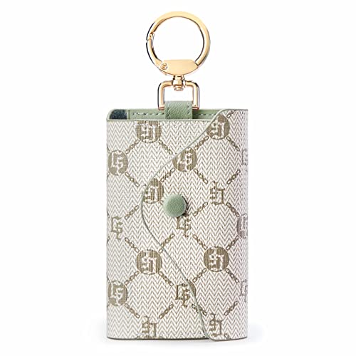 GOLF SUPAGS Women PVC Leather Car Key Chain Card Holder Wallet Pouch 6 Hook Snap Closure keys Money Organizer Case | Card Holder - color: Green×White, style-2